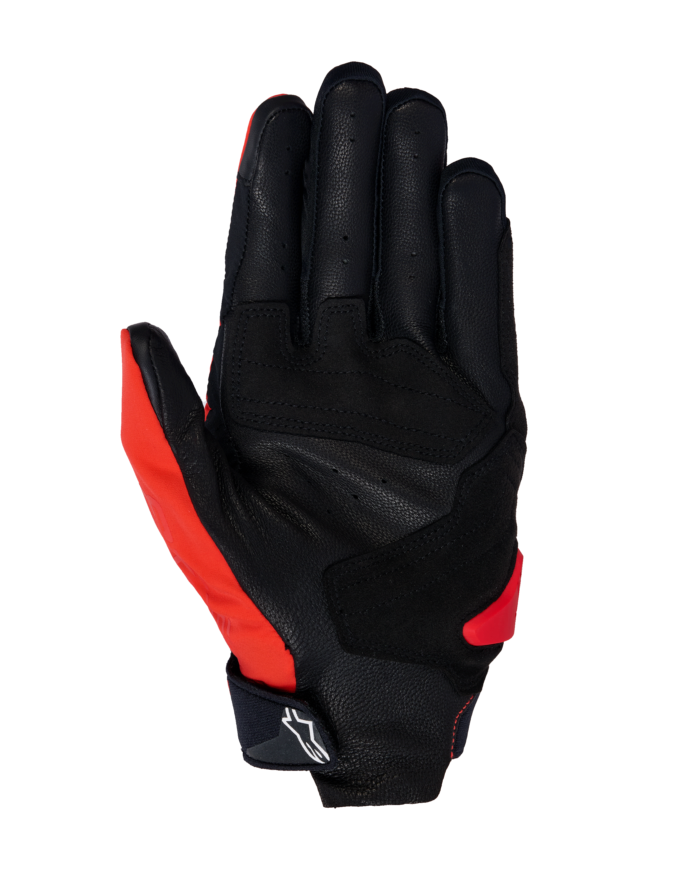 Alpinestars SP X 3 Handschuhe, Motorradhandschuhe, Hellrot, Schwarz und Weiß, Handflächenansicht mit perforiertem Leder, synthetischen Grip-Overlays und touchscreen-kompatiblen Fingerspitzen, langlebige Sport- und Straßenrennsport-Ausrüstung