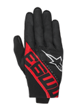 Alpinestars MM93 Reef V2 Handschuhe, Motorradhandschuhe, Schwarz und leuchtendes Rot, mit markanten roten 93-Grafiken und weißem Stern-Logo, Marc Márquez Signature-Design, Textilkonstruktion mit kurzer Manschette