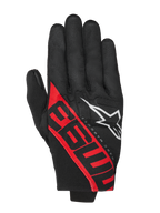 Alpinestars MM93 Reef V2 Handschuhe, Motorradhandschuhe, Schwarz und leuchtendes Rot, mit markanten roten 93-Grafiken und weißem Stern-Logo, Marc Márquez Signature-Design, Textilkonstruktion mit kurzer Manschette