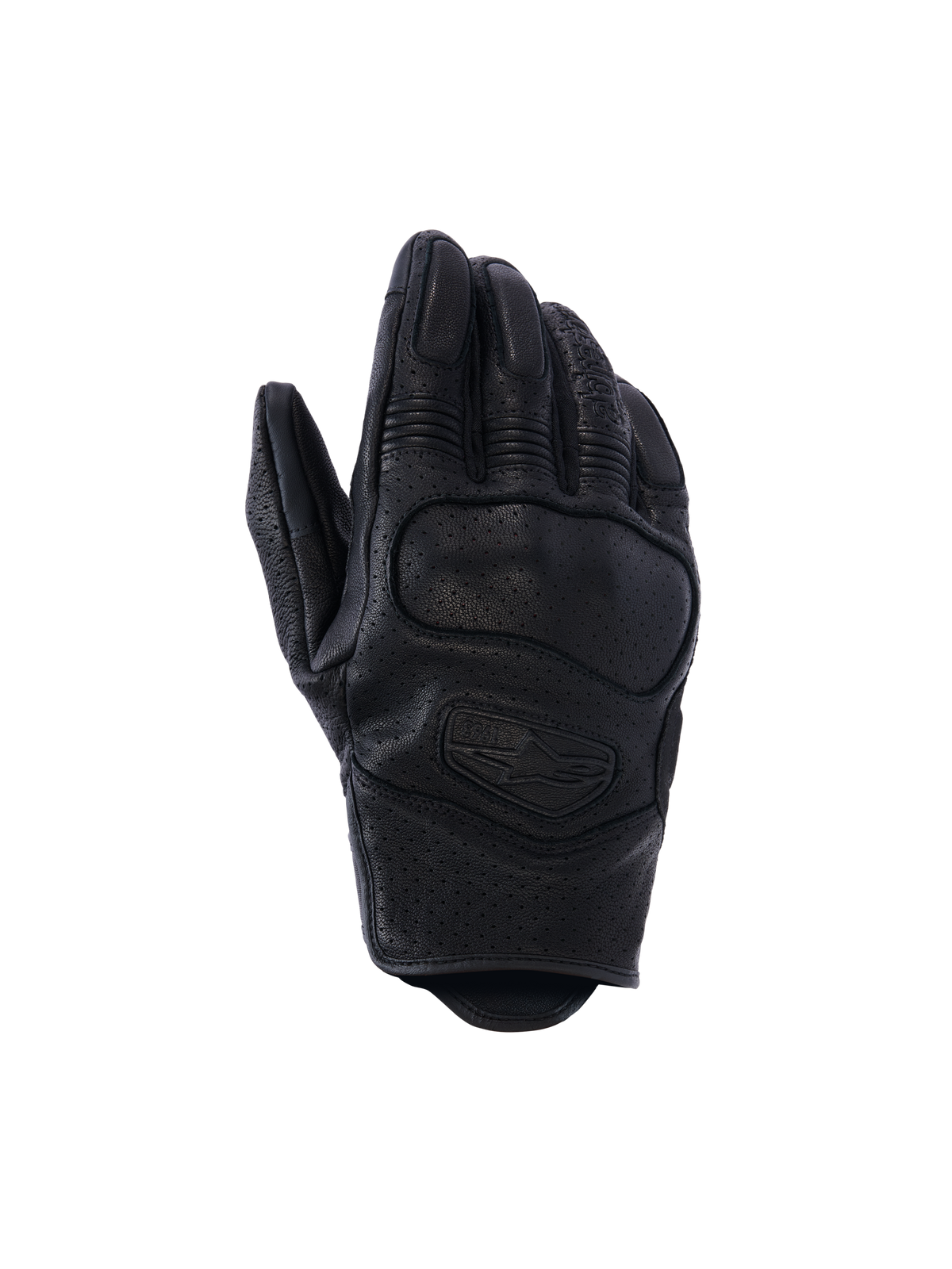 Alpinestars Mustang V3 Lederhandschuhe, Motorradhandschuhe, Schwarz, Konstruktion aus perforiertem Ziegenleder, integrierter NUCLEON PLASMA-Knöchelschutz, kurzes Bündchen für urbane Fahrten