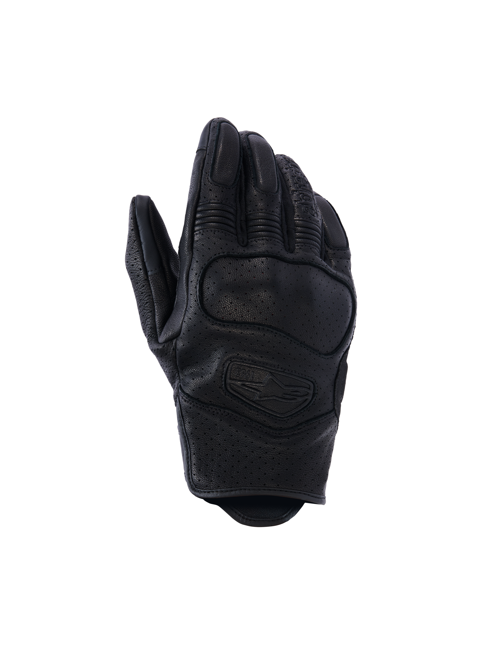 Alpinestars Mustang V3 Lederhandschuhe, Motorradhandschuhe, Schwarz, perforiertes Leder für Belüftung, verstärkte Knöchelpolsterung, ergonomisches Design
