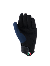 Alpinestars Tracker Handschuhe, Handflächenansicht, Dunkelblau und Schwarz, mit verstärkter Handfläche aus synthetischem Wildleder, kurzes Bündchen mit Klettverschluss und kleinem dreifarbigen Logo-Detail, urbane Motorradausrüstung