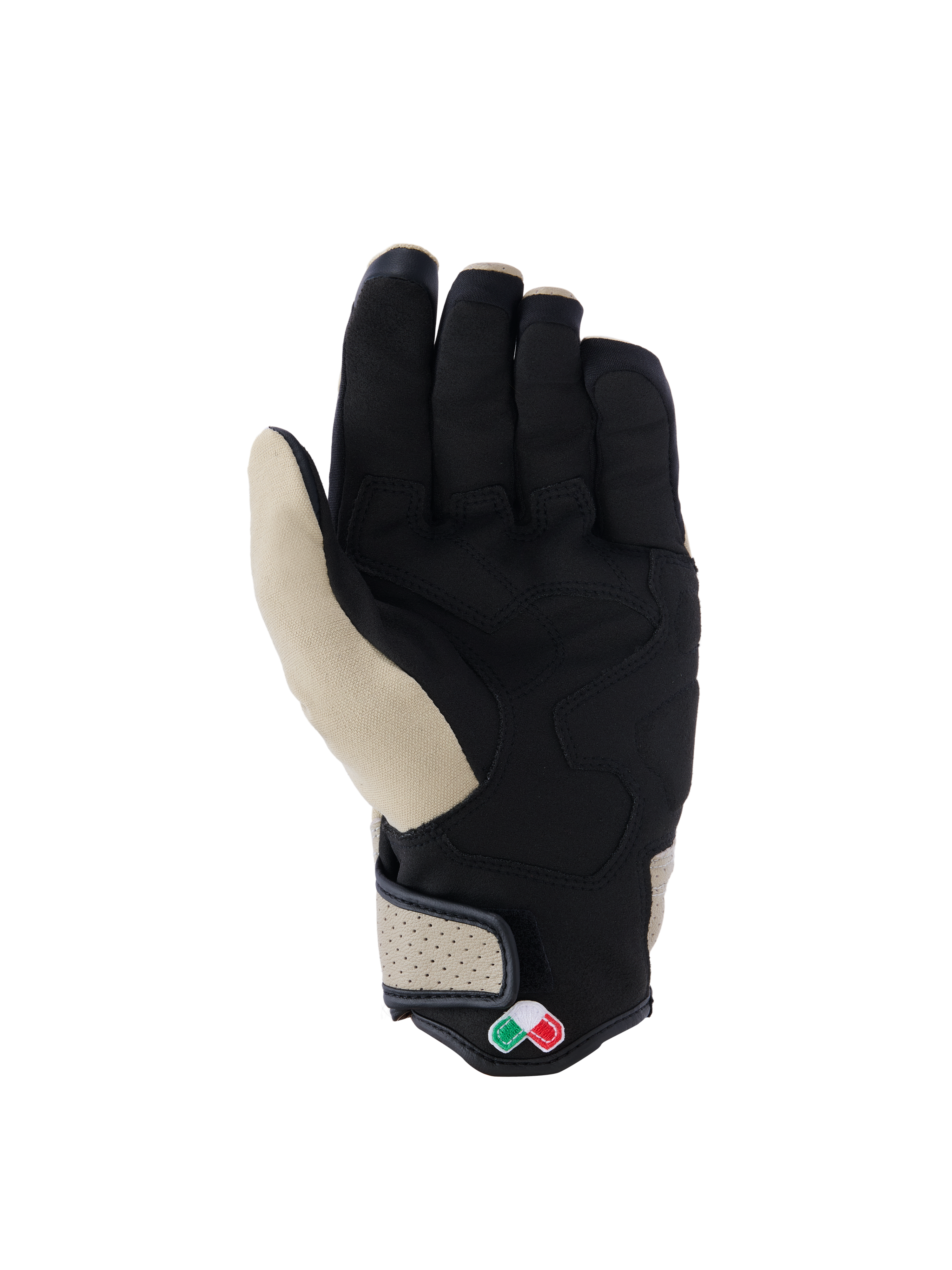 Alpinestars Tracker Handschuhe, Urbane Motorradhandschuhe, Aluminium und Schwarz, Handflächenansicht mit Konstruktion aus synthetischem Wildleder, gepolsterten Verstärkungen, perforiertem Lederbündchen und kurzem Bündchen-Design