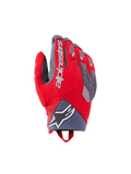 Alpinestars Durack Handschuhe, Motorradhandschuhe, Hellrot und Mittelgrau, geteilter Knöchelschutz mit grauen TPR-Akzenten, weißes Alpinestars-Branding auf dem Handrücken, Neopren-Bündchen mit Stern-Logo, Performance-Adventure-Design