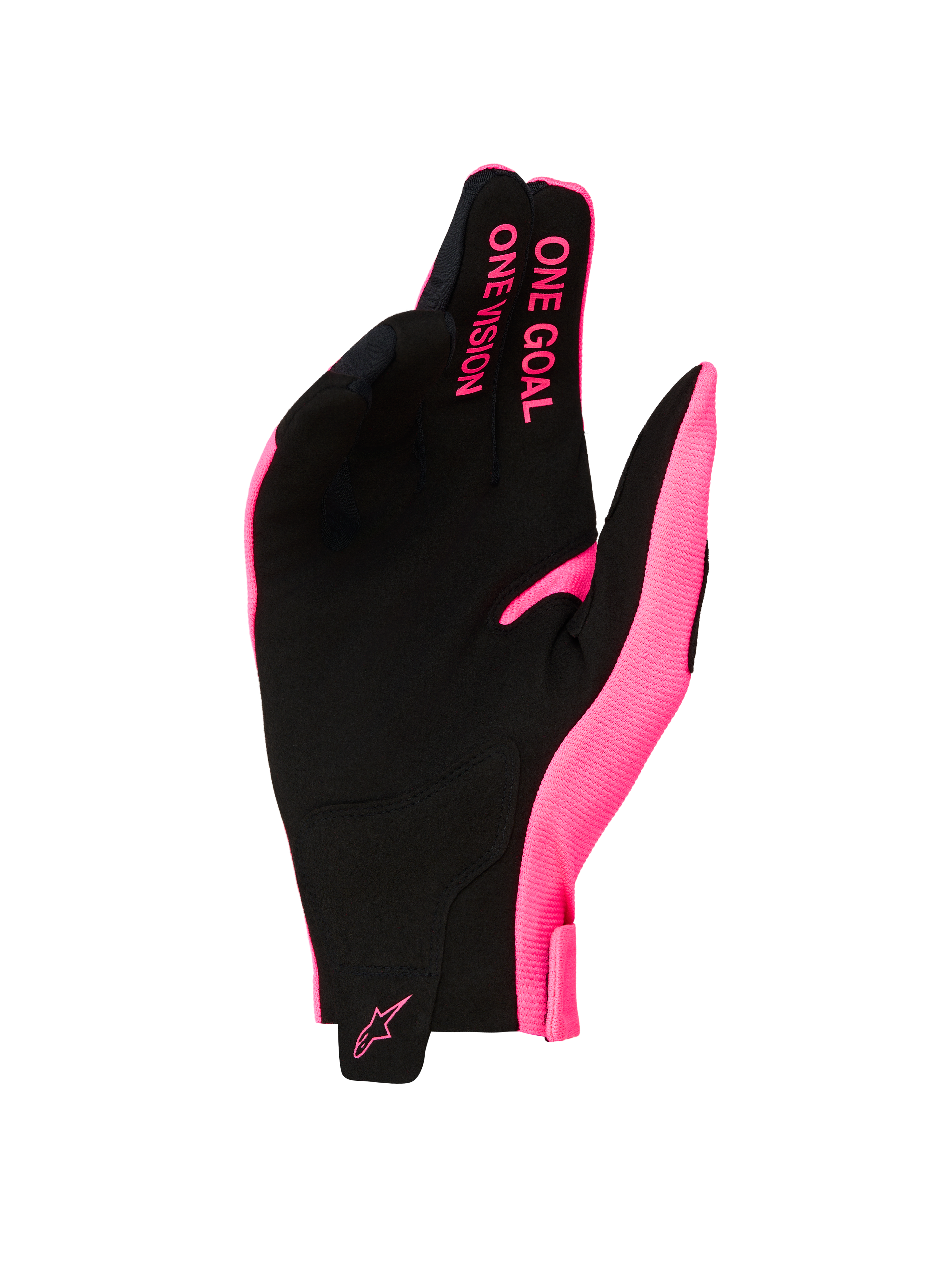 Alpinestars Radar Handschuhe 2027, Motocross, Herren, Pink und Schwarz, Kunstwildleder-Handfläche mit Slogan.