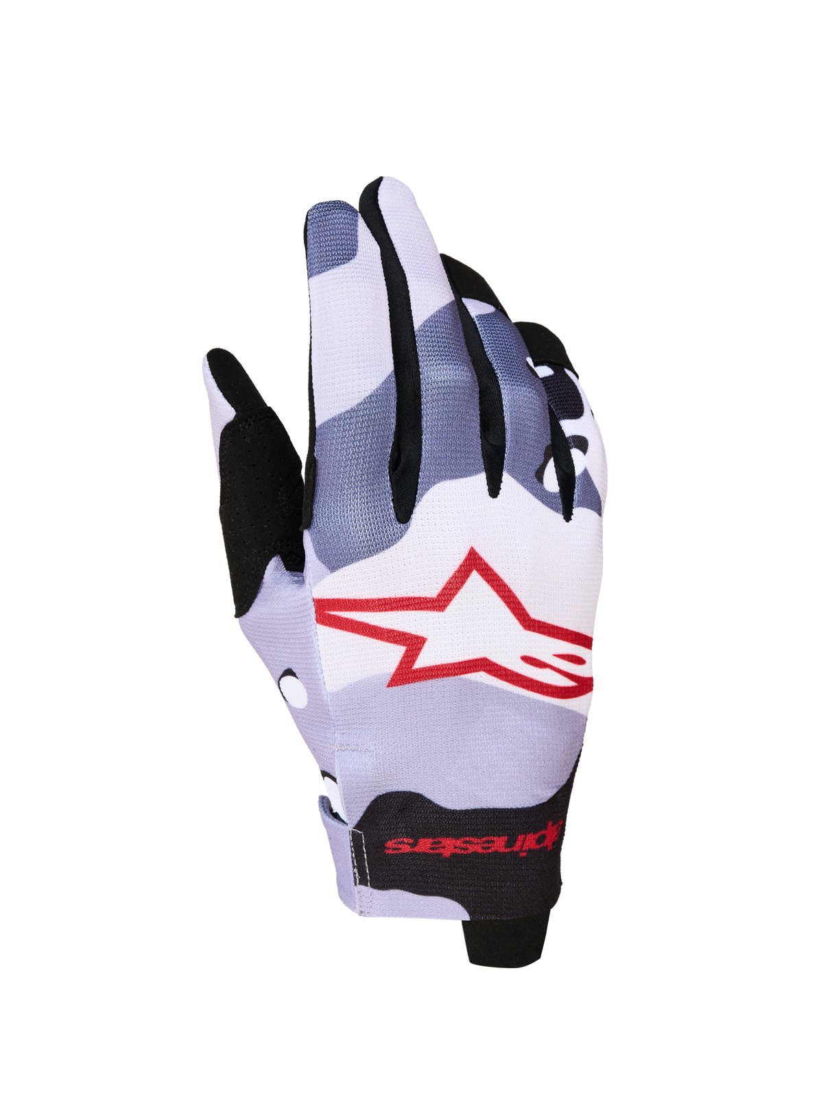 Alpinestars Radar Handschuhe 2027, Herren-Motocross-Handschuhe in Eschegrau und Rot mit sublimierter Stern-Grafik.