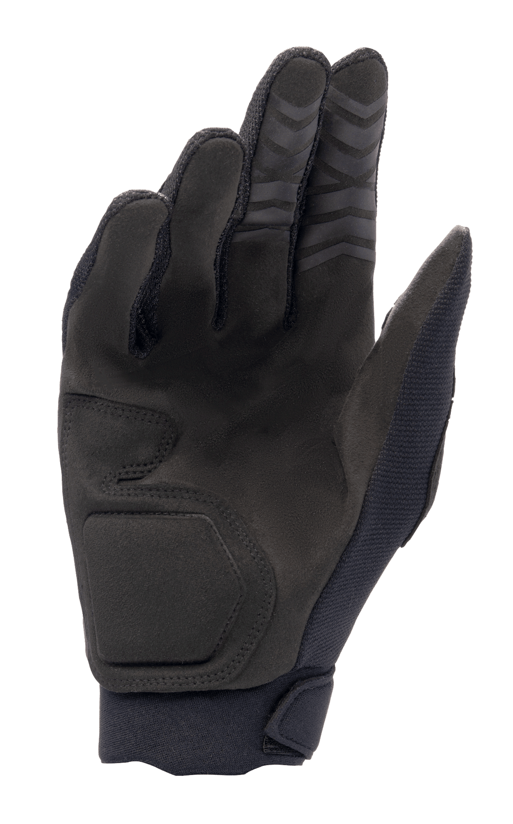 Alpinestars Full Bore XT Handschuhe, Schwarz, Handflächenansicht mit synthetischem Wildleder für Strapazierfähigkeit und Grip, ergonomischen Nähten und strukturierten Fingerspitzen für Offroad-Performance.