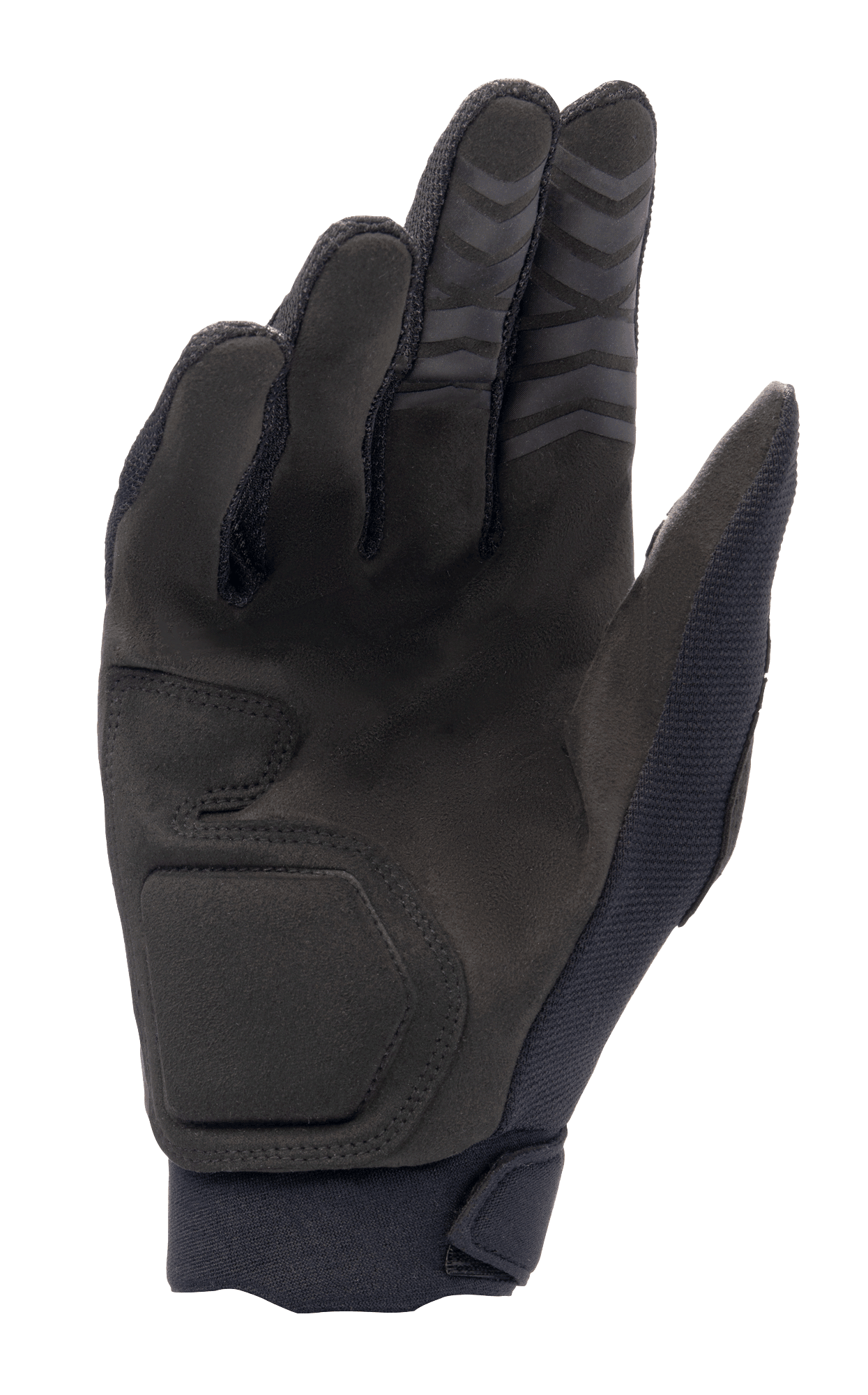 Alpinestars Full Bore XT Handschuhe, Schwarz, Handflächenansicht mit synthetischem Wildleder für Strapazierfähigkeit und Grip, ergonomischen Nähten und strukturierten Fingerspitzen für Offroad-Performance.