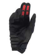 Alpinestars Techdura Gloves, Off-road Enduro Gloves, Black with Fire Red, palm side view featuring reinforced synthetic suede, red chevron graphics on fingertips, and hook-and-loop wrist closure.