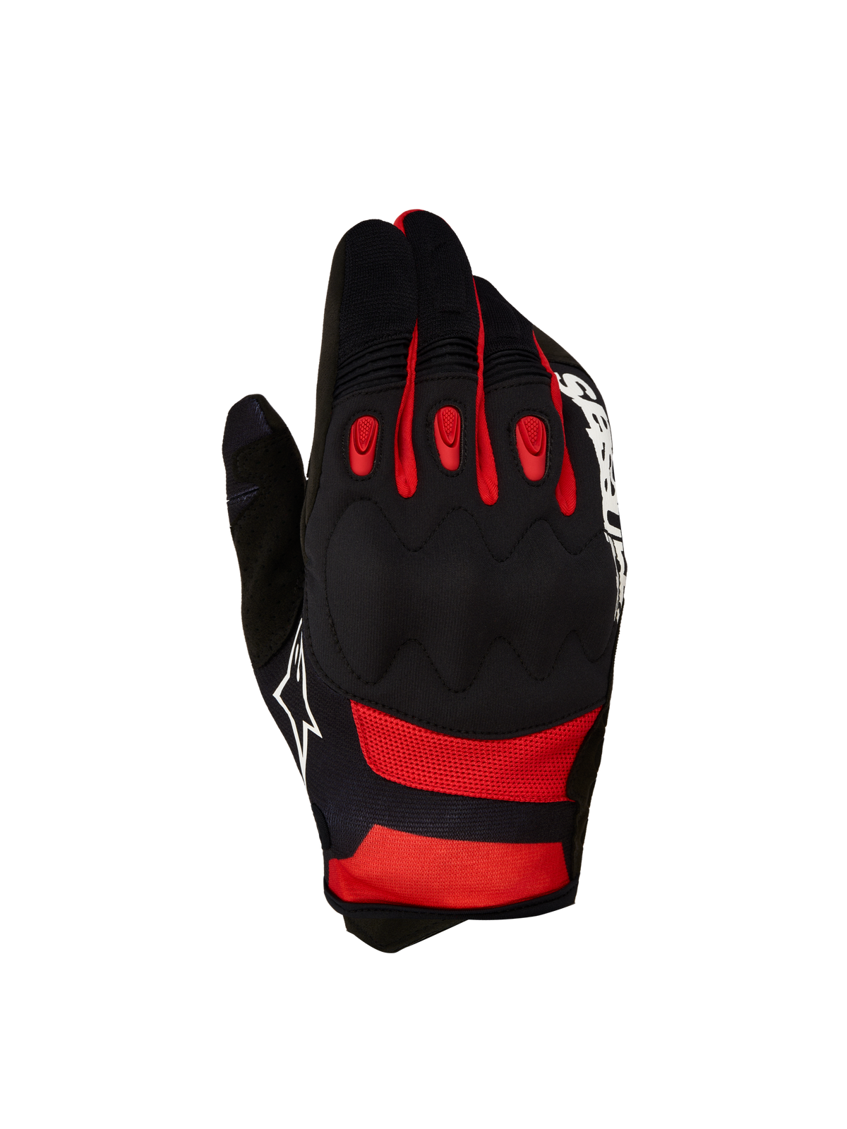 Alpinestars Techdura Handschuhe, Motocross- und Enduro-Handschuhe, Schwarz und Rot, mit viskoelastischem Knöchelschutz und TPR-Einsätzen für optimalen Schutz.