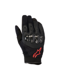 Alpinestars Megawatt V2 Handschuhe, Motocross-Handschuhe, Schwarz und Fluo-Rot, mit Hartschalen-Knöchelschutz in Carbon-Optik, perforiertem Leder zur Belüftung und rotem Stern-Logo, strapazierfähige Offroad-Ausrüstung