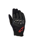 Alpinestars Megawatt V2 Handschuhe, Motocross-Handschuhe, Schwarz und Fluo-Rot, mit Hartschalen-Knöchelschutz in Carbon-Optik, perforiertem Leder zur Belüftung und rotem Stern-Logo, strapazierfähige Offroad-Ausrüstung