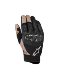 Alpinestars Megawatt V2 Handschuhe, Motocross- und Enduro-Handschuhe, Stone Black und Beige, Carbonfaser-Knöchelschutz, Konstruktion aus perforiertem Leder und Mesh, weißes Alpinestars Logo