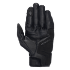 Alpinestars Celer V3 Handschuhe, Schwarze Leder-Motorradhandschuhe, Handflächenansicht mit verstärkter Polsterung und Touchscreen-kompatibler Fingerspitze, strapazierfähiges Ziegenleder mit dezentem Alpinestars-Logo, kurze Manschette für Straßenfahrten