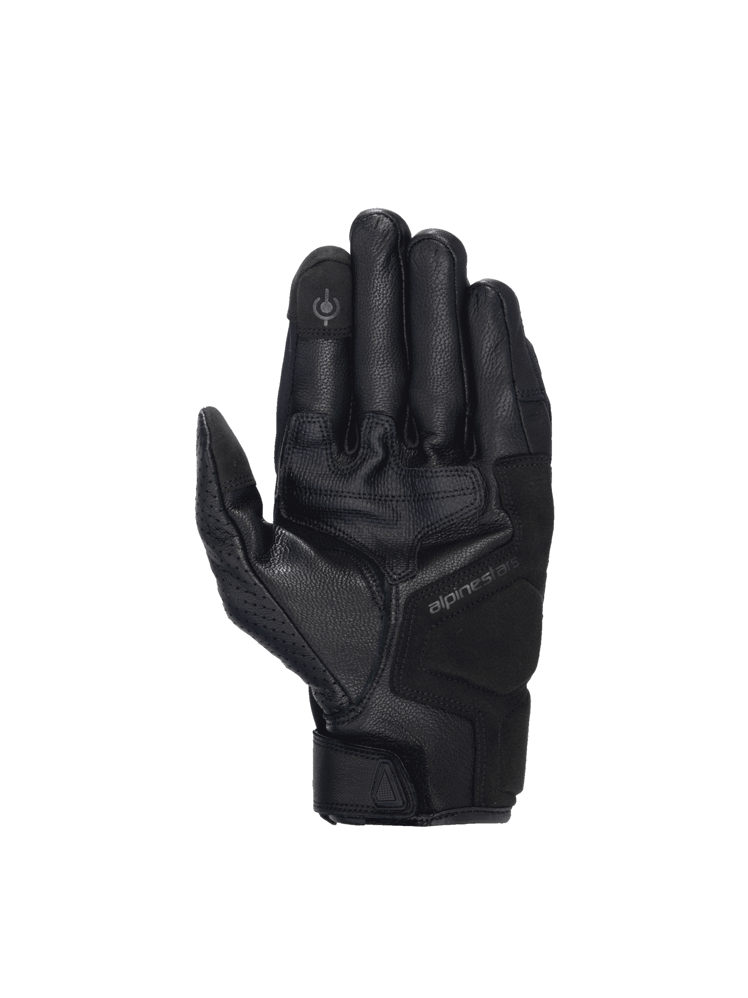 Alpinestars Celer V3 Handschuhe, schwarze Motorrad-Straßenhandschuhe aus Ziegenleder mit Touchscreen-kompatiblem Zeigefinger.