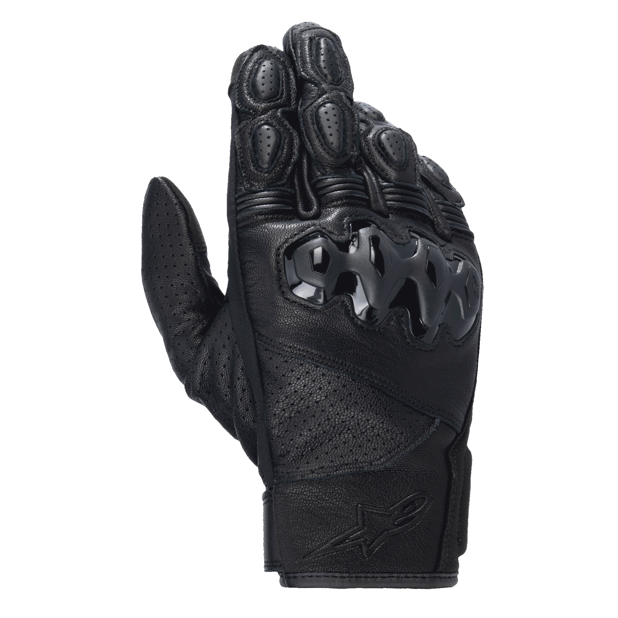 Alpinestars Celer V3 Handschuhe, kurze Motorradhandschuhe aus Leder, Schwarz, mit hartem PU-Knöchelschutz und perforierten Ledereinsätzen, konzipiert für Straßen- und Stadtfahrten mit geprägtem Logo