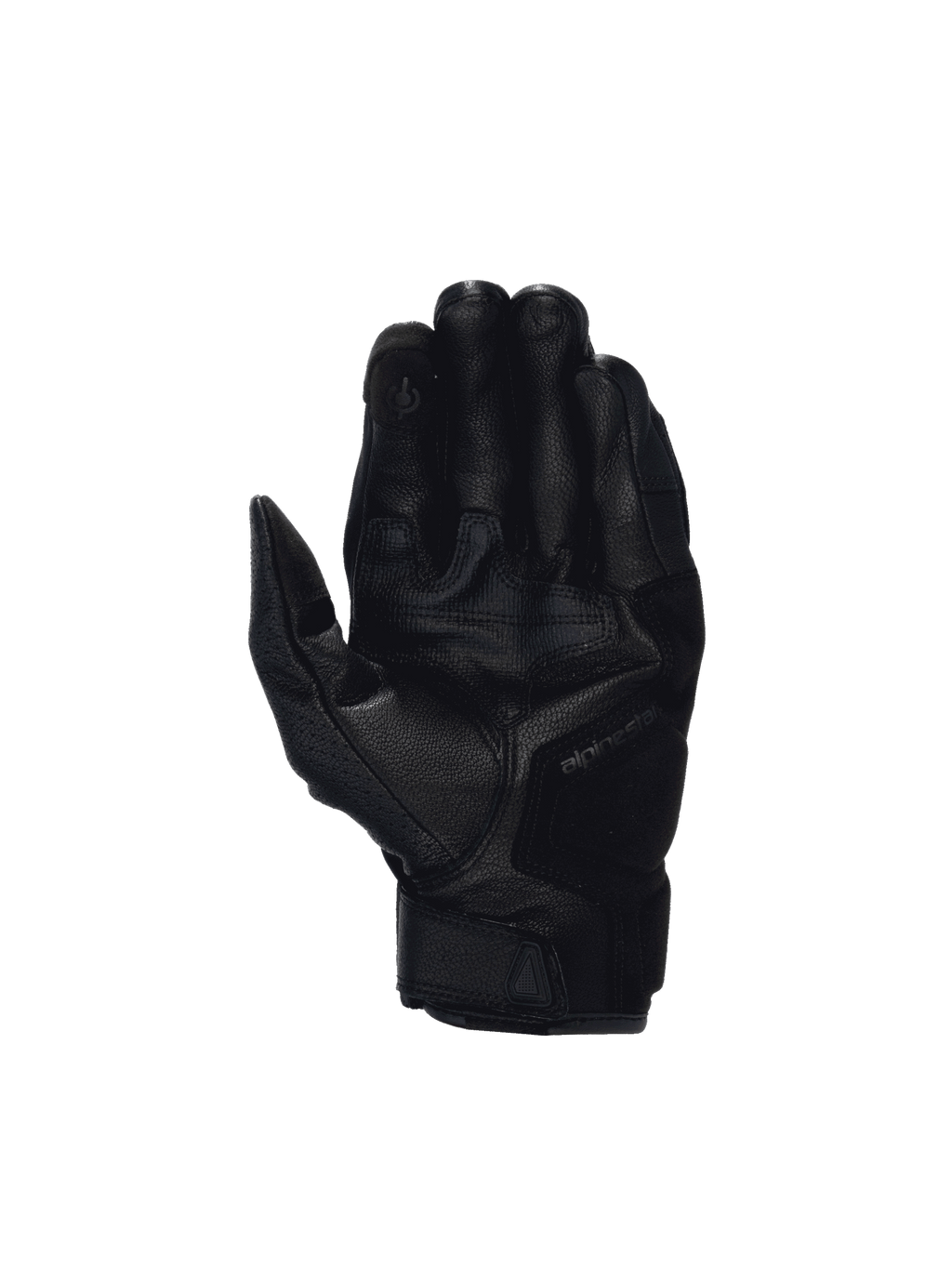 Alpinestars Celer V3 Handschuhe, schwarze Motorradhandschuhe aus Ziegenleder, verstärkte Handfläche und Touchscreen-Spitze.