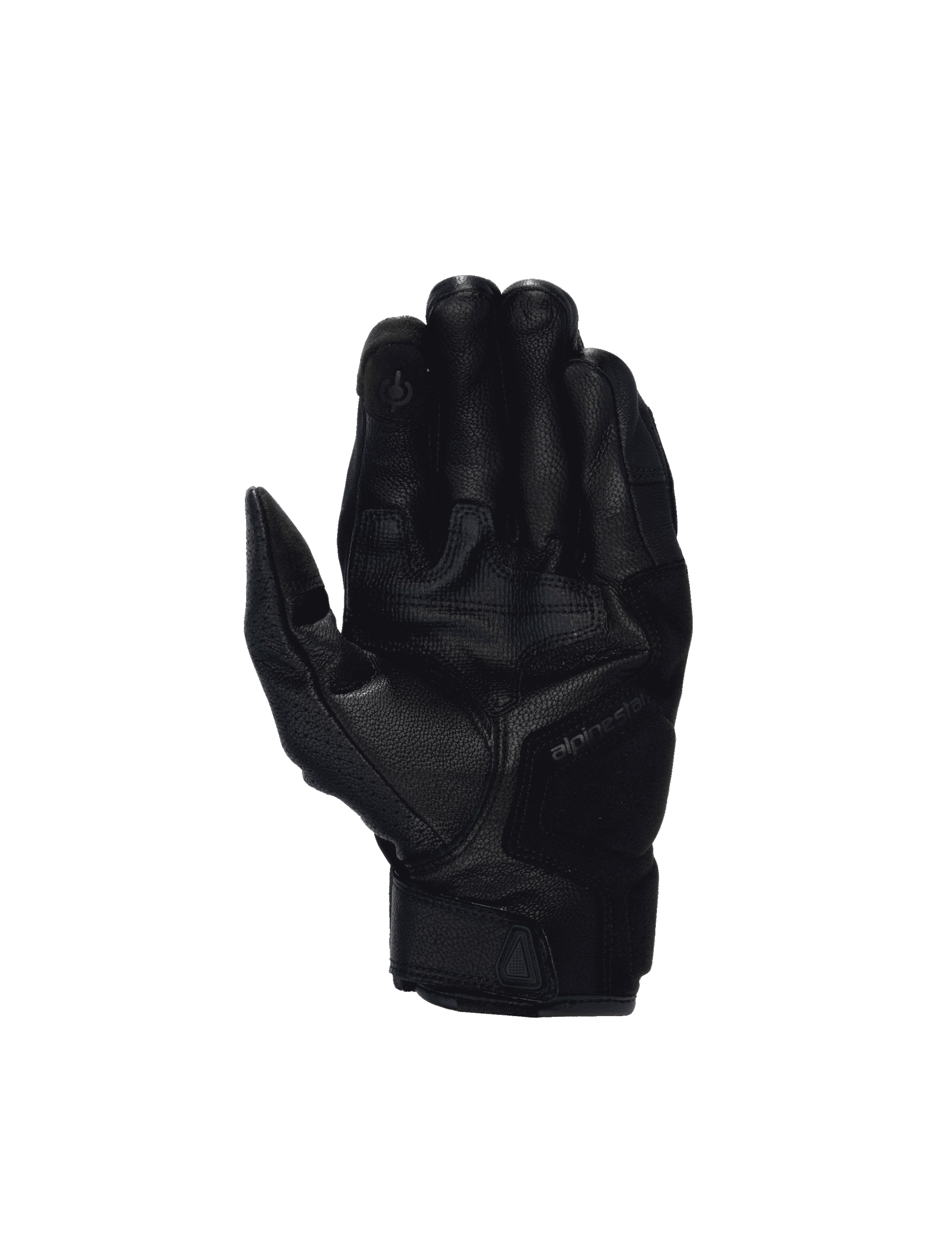 Alpinestars Celer V3 Handschuhe, schwarze Motorradhandschuhe aus Ziegenleder, verstärkte Handfläche und Touchscreen-Spitze.