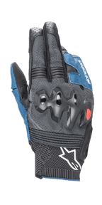 Alpinestars Morph Sport Handschuhe, Motorradhandschuhe, Schwarz und Blau Sodalith, mit überinjiziertem Knöchelschutz, MorphTech Weave Handrücken mit RIDEKNIT-Einsätzen, weißes Stern-Logo an der Manschette, technisches strukturiertes Gewebe für Straßenrennsport