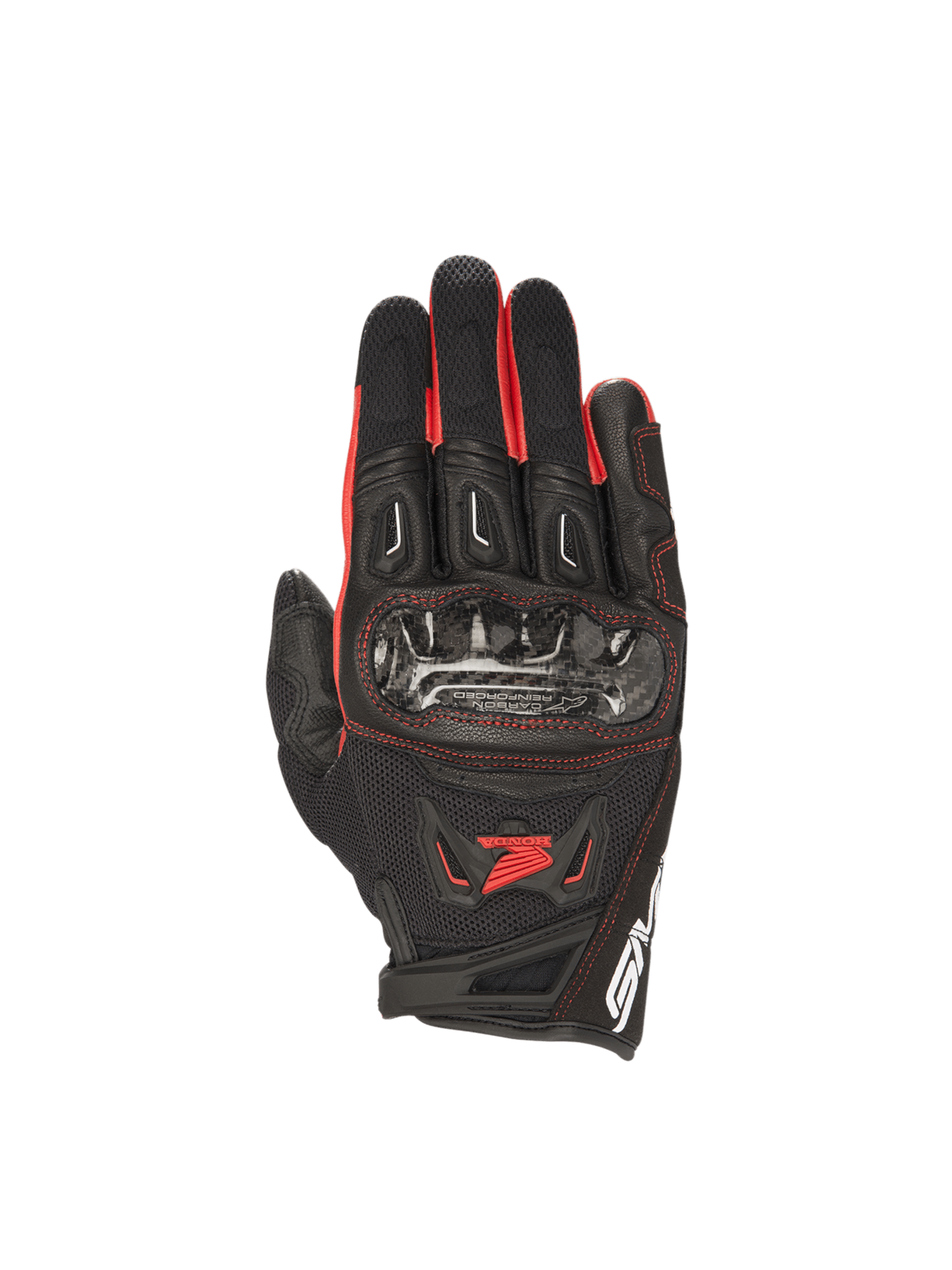 Honda SMX-2 Air Carbon V2 Handschuhe, Motorradhandschuhe für Herren, Schwarz und Rot, mit Karbon-Knöchelschutz und Mesh.