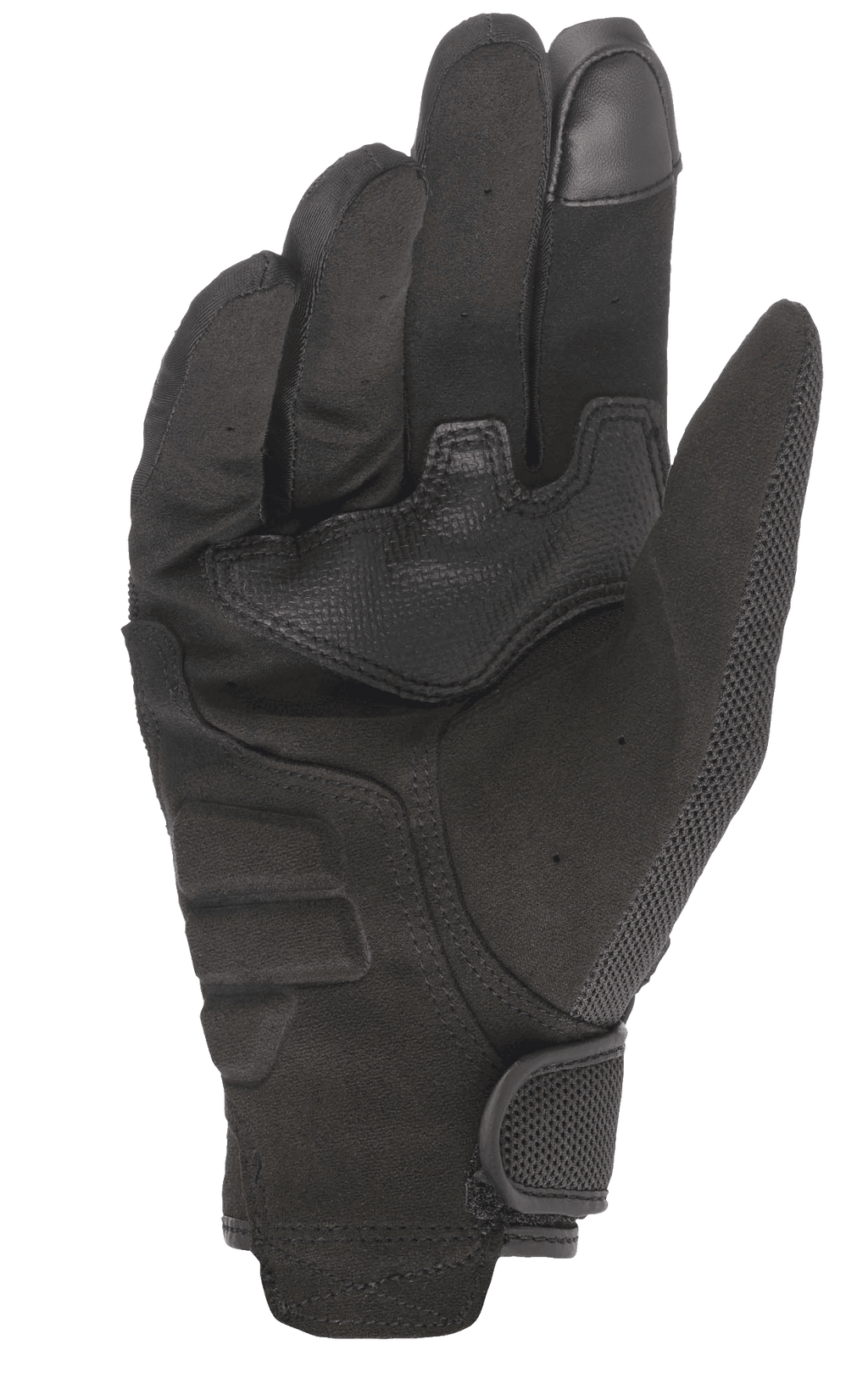Alpinestars Copper Gloves, Urban Motorcycle Gloves, Black, palm view showing synthetic suede construction, reinforced grip sections, touchscreen-compatible fingertip, and adjustable hook-and-loop wrist closure