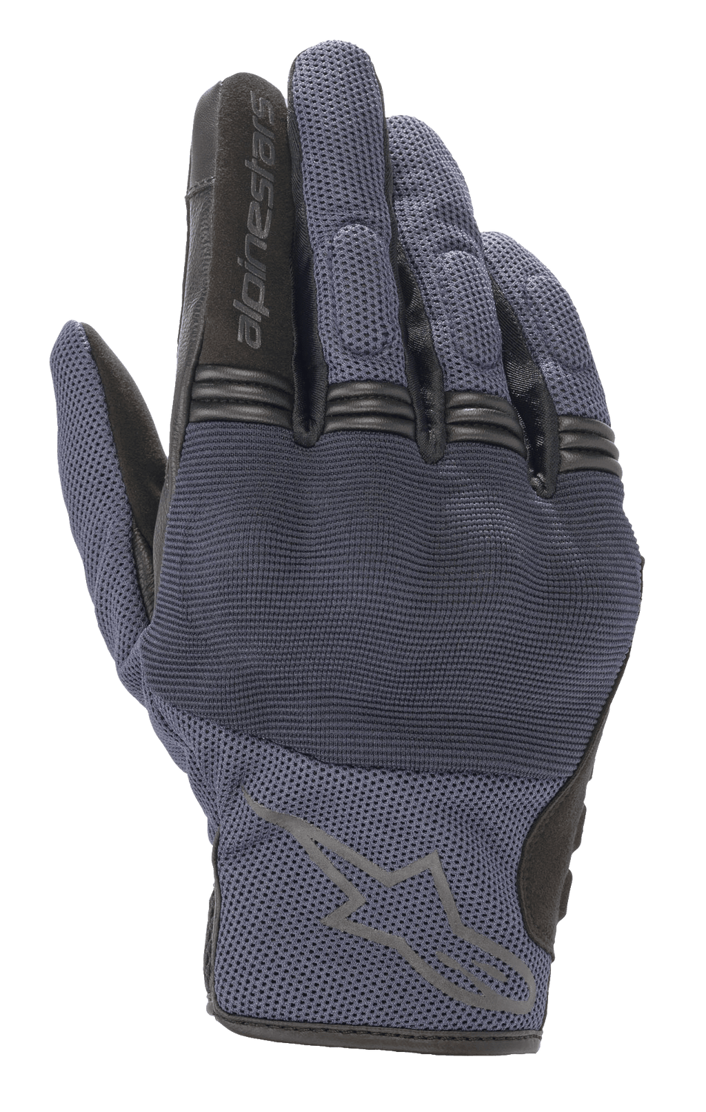 Alpinestars Copper Handschuhe, urbane Motorradhandschuhe, Mood Indigo Blau mit schwarzen Akzenten, Mesh-Textilkonstruktion, mit Hartschalen-Knöchelschutz und Akkordeon-Fingergelenken, Alpinestars-Logo auf dem Handrücken