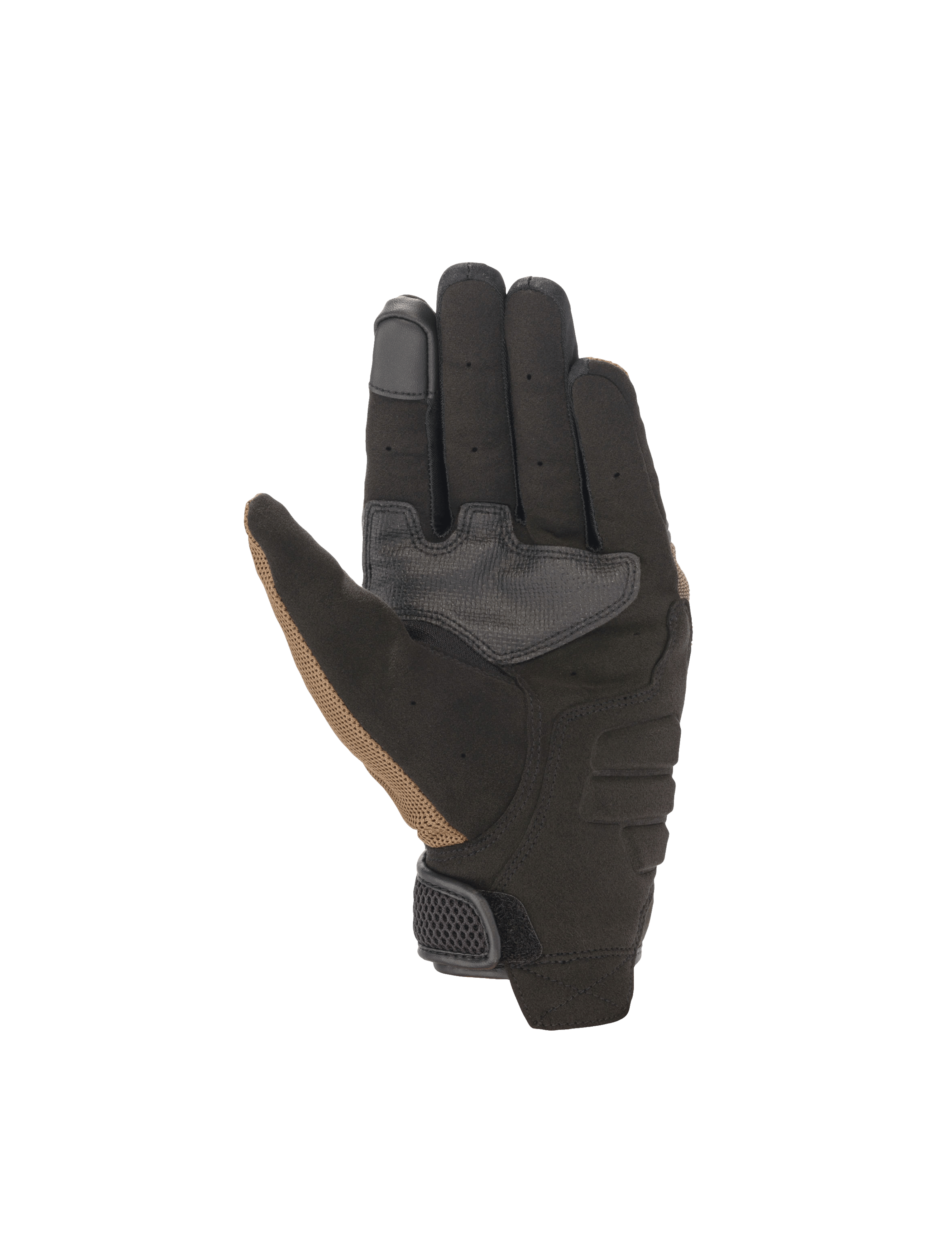 Alpinestars Copper Handschuhe, urbaner Motorradhandschuh, Schwarz und Braun, Wildlederhandfläche, Touchscreen-Fingerspitze.
