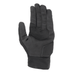 Alpinestars Stated Air Gloves, Black, palm view showing soft synthetic suede texture, reinforced palm with zigzag stitching for grip, padded heel protection, and a ribbed elastic cuff