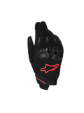 Alpinestars SP X 1 Handschuhe, Motorrad-Rennhandschuhe, Schwarz und Rot Fluo, rotes Logo auf der Oberhand, ergonomische schwarze Knöchelprotektoren, Mesh-Textil-Konstruktion, schlankes Design mit kurzem Bündchen für sportliches Fahren