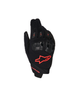 Alpinestars SP X 1 Handschuhe, Motorrad-Rennhandschuhe, Schwarz und Rot Fluo, rotes Logo auf der Oberhand, ergonomische schwarze Knöchelprotektoren, Mesh-Textil-Konstruktion, schlankes Design mit kurzem Bündchen für sportliches Fahren