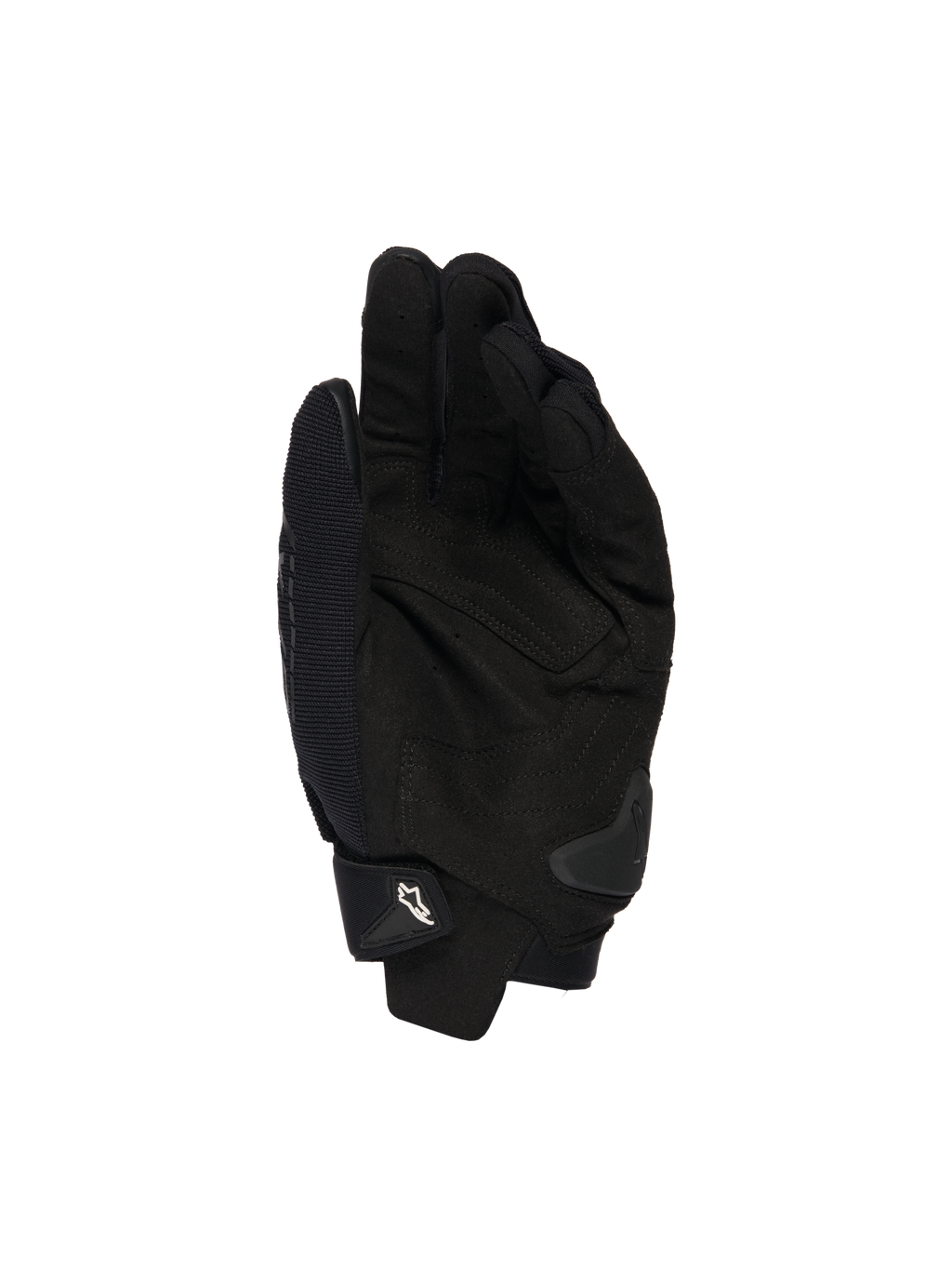 Alpinestars SP X 1 Handschuhe, Schwarz, Handflächenansicht mit Synthetikleder-Konstruktion für Grip, TPR-Handflächen-Slider für Aufprallschutz und verstellbarer Manschette mit weißem Alpinestars-Logo, Motorrad-Sportausrüstung