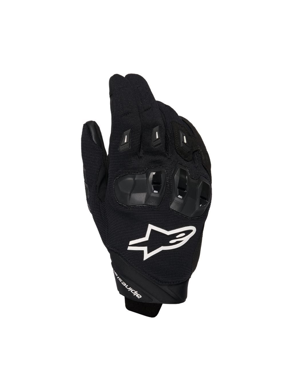 Alpinestars SP X 1 Handschuhe, Motorrad-Sporthandschuhe, Schwarz mit weißem Logo, Draufsicht mit TPR-Knöchelschutz und belüftetem Mesh-Gewebe, Schutzausrüstung für Straßen- und Sportfahrten