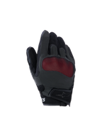 Alpinestars Mogress Airflow Handschuhe, Motorradhandschuhe, Schwarz und Rot, Ansicht des Handrückens mit rotem Mesh-Knöchelschutz, atmungsaktive 3D-Mesh-Einsätze, kurzes Bündchen mit Klettverschluss, urbaner Fahrstil
