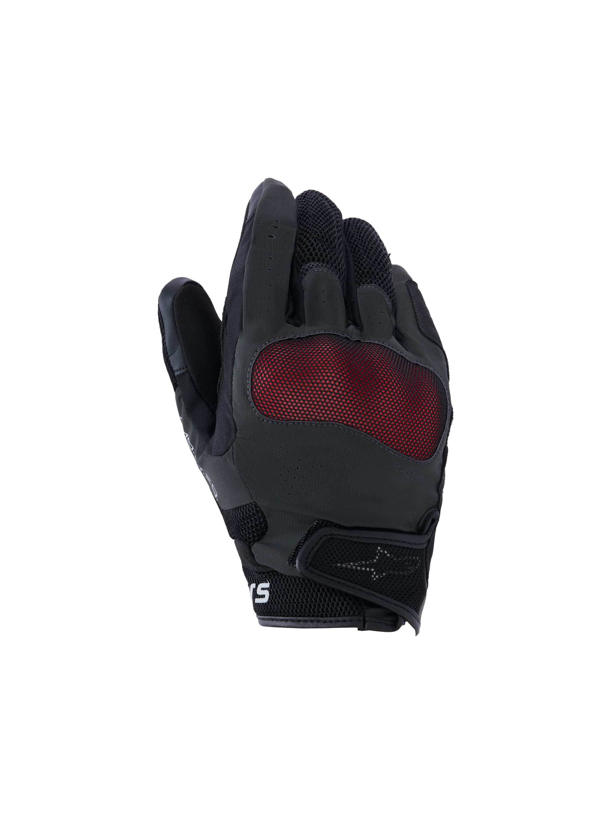 Alpinestars Mogress Airflow Gloves, Motorcycle Riding Gloves, Black and Red, breathable mesh panel, textured grip fingers, reinforced palm protection, adjustable wrist strap