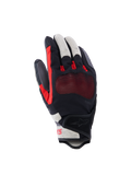 Alpinestars Mogress Airflow Gloves, Motorcycle Gloves, Black Flame Red and Ecru, featuring laser-perforated backhand with 3D mesh inserts, transparent knuckle protection, short cuff design, urban summer riding gear