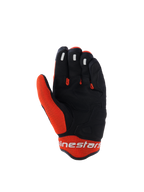 Alpinestars Mogress Airflow Handschuhe, Motorradhandschuhe, Schwarz und Tangerine, Innenhandansicht mit schwarzer Synthetik-Konstruktion und orangefarbenen Mesh-Einsätzen, Silikon-Grip an den Fingerspitzen, weißes Alpinestars-Logo am Bündchen, urbanes Design für Sommerfahrten
