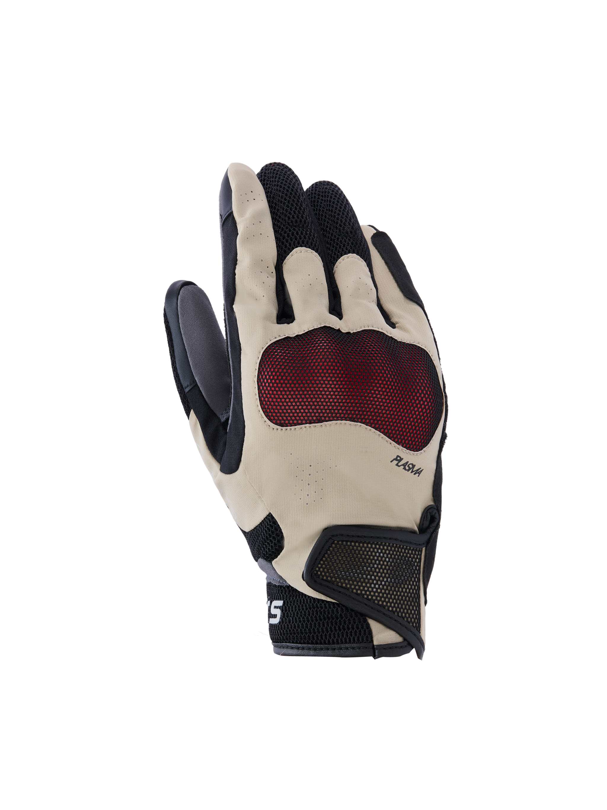 Alpinestars Mogress Airflow Handschuhe, Motorradhandschuhe, Beige, Schwarz und Rot, perforierte Finger für Atmungsaktivität, texturierter roter Schutzbereich, schwarzes Mesh am Handgelenk, Klettverschluss, sportliches Design