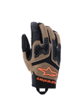 Alpinestars Manti Air Handschuhe, Motorradhandschuhe, Dunkles Khaki und Schwarz mit fluoreszierenden orangefarbenen Akzenten, 3D-Stretch-Mesh-Konstruktion, eingespritzter Knöchelschutz mit perforiertem Design, orangefarbenes Stern-Logo, sicherer Handgelenkverschluss, konzipiert für Sommer-Abenteuer und Straßenfahrten