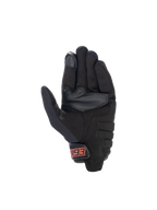 MM93 Losail V2 Handschuhe, Urban-Motorradhandschuhe in Schwarz und Rot, Handflächenansicht aus synthetischem Wildleder.