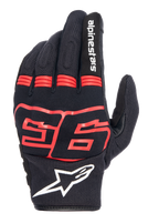 Alpinestars MM93 Losail V2 Handschuhe, Schwarz mit Red Fluo, Marc Marquez 93 Grafik, weißes Alpinestars-Logo, atmungsaktive Mesh-Oberhand, Akkordeon-Einsätze an den Fingern für Flexibilität, urbaner Motorrad-Rennstil