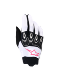 Alpinestars Stella Full Bore V2 Handschuhe, Damen-Motocross-Handschuhe, Weiß und Schwarz mit Pink Fluo, pinkes Stern-Logo, schwarzer TPR-Knöchelschutz, atmungsaktives Stretch-Gewebe für den Offroad-Einsatz