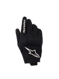 Alpinestars Reef Damen V2 Handschuhe, Schwarz und Weiß, Kurzschaft-Motorradhandschuhe, Textil-Oberhand mit 3D-TPU-Knöchelschutz, weißes Stern-Logo und Branding auf dem Zeigefinger