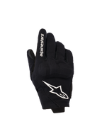 Alpinestars Reef Damen V2 Handschuhe, Schwarz und Weiß, Kurzschaft-Motorradhandschuhe, Textil-Oberhand mit 3D-TPU-Knöchelschutz, weißes Stern-Logo und Branding auf dem Zeigefinger
