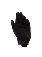 Alpinestars Reef Damen-V2 Handschuhe, Handflächenansicht, Black Hawaiian Ocean, Damen-Motorradhandschuhe mit kurzem Bündchen, Handfläche aus synthetischem Wildleder, touchscreen-kompatible Fingerspitzen und verstellbarer Klettverschluss am Handgelenk.