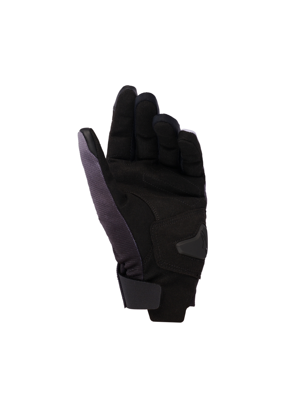 Alpinestars Reef v2 Damen-Handschuhe, Damen-Motorradhandschuhe, Grau Schwarz Pink Fluo, Handflächenansicht mit synthetischem Wildleder und gepolsterten Verstärkungen, kurzes Bündchen mit Klettverschluss, leitfähiges Leder an Zeigefinger und Daumen für Touchscreen-Funktionalität