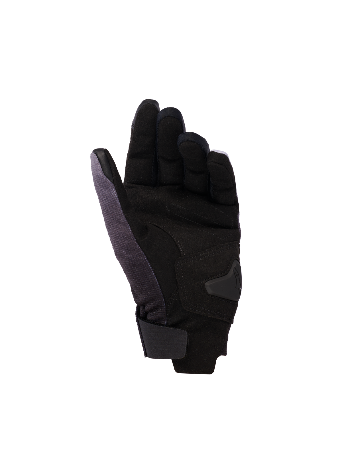 Alpinestars Reef v2 Damen-Handschuhe, Damen-Motorradhandschuhe, Grau Schwarz Pink Fluo, Handflächenansicht mit synthetischem Wildleder und gepolsterten Verstärkungen, kurzes Bündchen mit Klettverschluss, leitfähiges Leder an Zeigefinger und Daumen für Touchscreen-Funktionalität