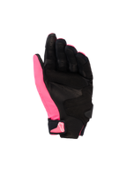 Alpinestars Stella SP X 3 Handschuhe, Damen-Motorradhandschuhe, Diva Pink, Schwarz und Weiß, Handflächenansicht mit perforiertem Leder und synthetischen Überzügen, schwarze Handfläche mit pinkfarbenem Daumen, Klettverschluss am Handgelenk mit pinkfarbenem Logo, ergonomisches Sportdesign