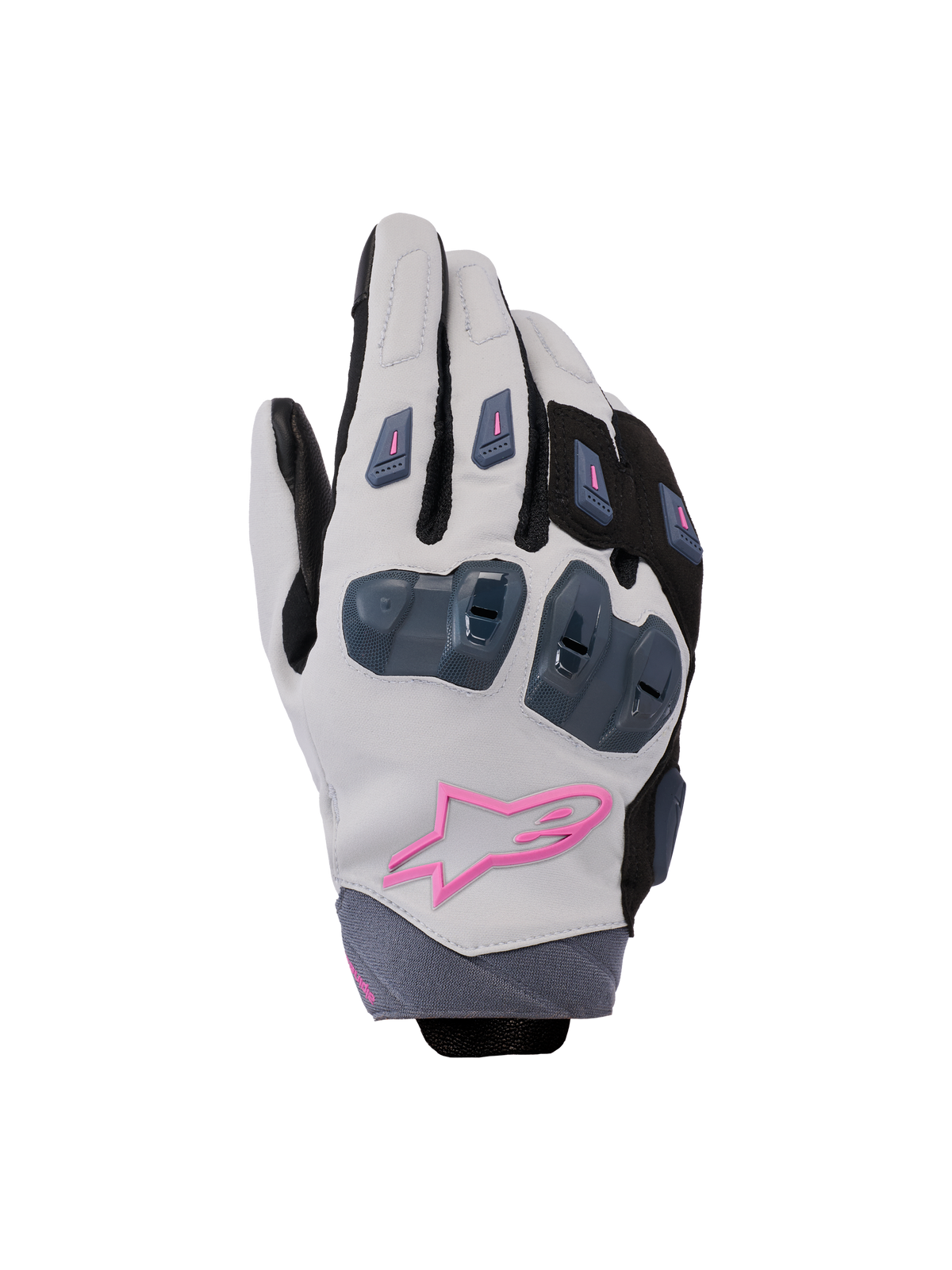 Alpinestars Stella SP X 3 Handschuhe, Damen-Motorradhandschuhe, Mittelgrau, Schwarz und Pink, mit hartem Knöchelschutz und einem pinkfarbenen Stern-Logo, elegantes, sportliches Design