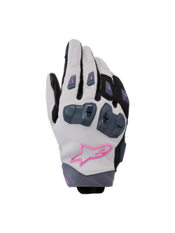Alpinestars Stella SP X 3 Gloves, Women's Motorcycle Racing Gloves, Mid Gray, Black and Pink, featuring hard knuckle protection and a pink star logo, sleek sport design