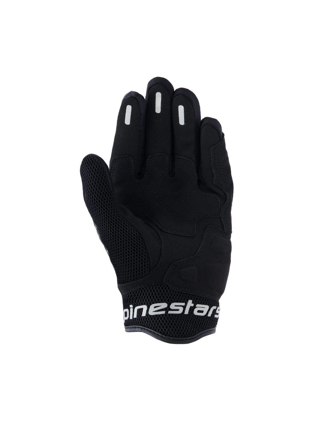 Alpinestars Stella Mogress Airflow Handschuhe, Urban-Motorradhandschuhe für Damen, Schwarz, Handflächenansicht mit synthetischer Handflächenverstärkung, atmungsaktives 3D-Mesh an Daumen und Bündchen, weißes Alpinestars-Branding am kurzen Bündchen